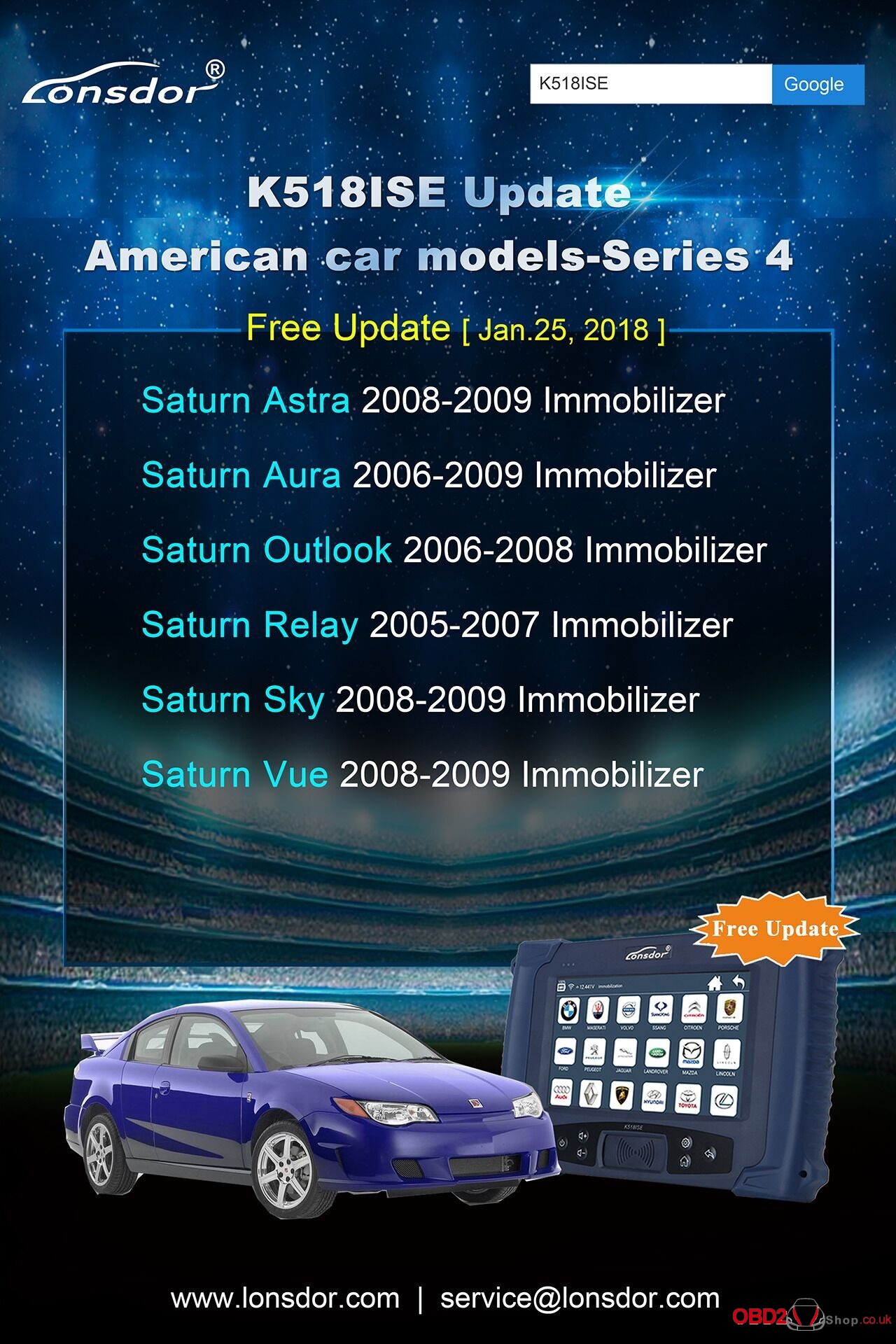 Lonsdor K518ISE Key Programmer New Update – American car models Saturn - Series 4